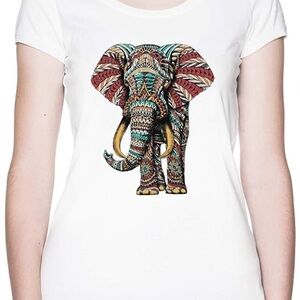 Riot Society White Tee with Colorful Elephant Design | size XL